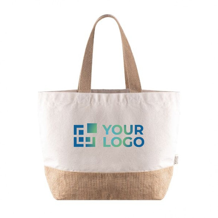 Sac en coton recyclé avec base et poignée en jute 320 g/m2