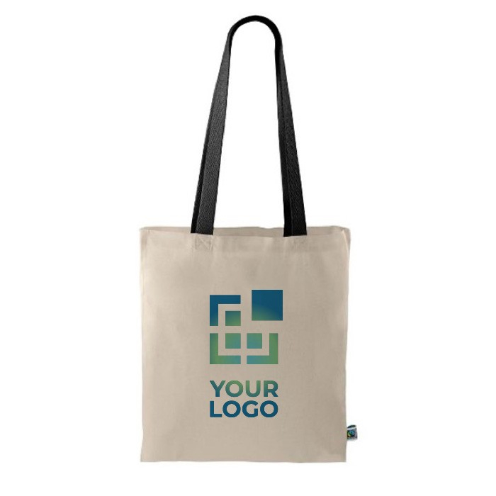 Sac en coton Fairtrade avec poignées longues noires 140 g/m2