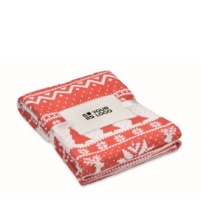 Plaid polaire en RPET avec motif de Noël et carte 190g/m2