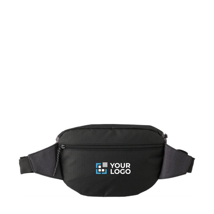 Sac banane en tissu ripstop avec 2 compartiments et ceinture ajustable couleur gris avec zone d'impression
