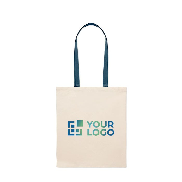 Sac en coton couleur naturelle avec longues anses colorées, 140 g/m²
