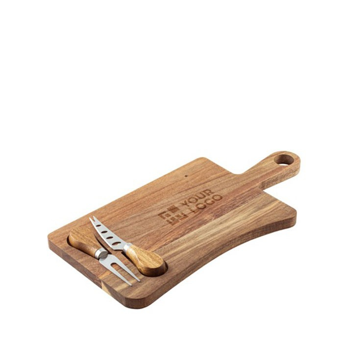 Planche à découper en bois d'acacia avec 2 ustensiles