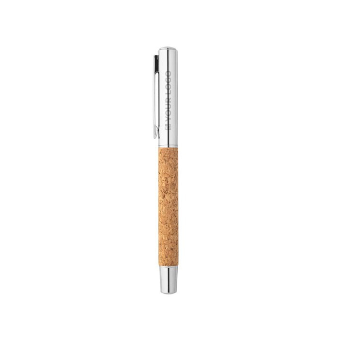 Roller en acier inoxydable recyclé avec clip en liège et encre bleue