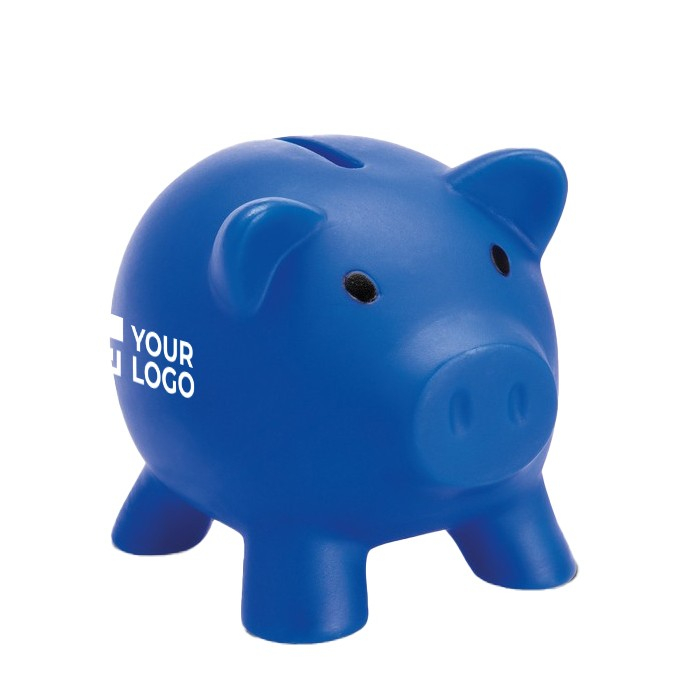Tirelire publicitaire en forme de cochon couleur bleu