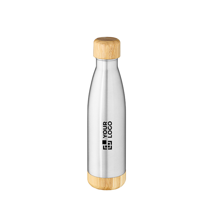 Bouteille en acier recyclé à double paroi avec bouchon en bambou 500ml