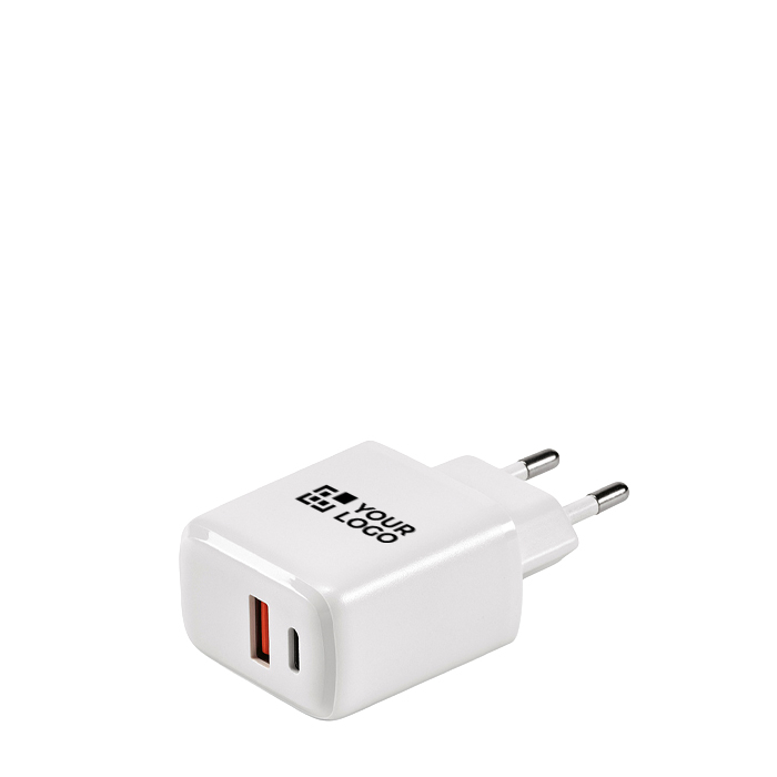 Chargeur mural en plastique recyclé avec ports USB-A et USB-C 20W