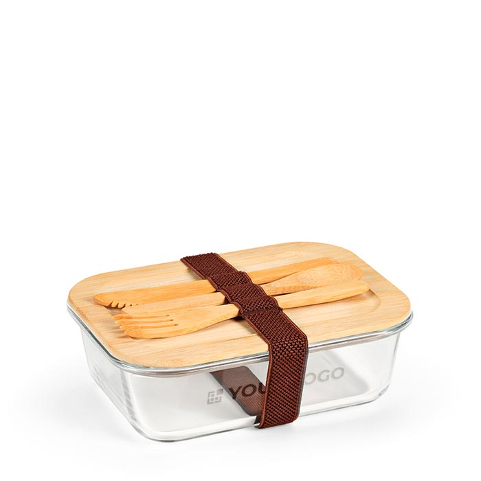 Boîte repas en verre et bambou avec couverts et bande élastique 800ml