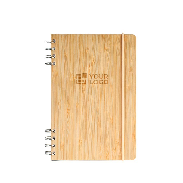 Carnet en bambou avec spirale et élastique de fermeture A5, pages à points