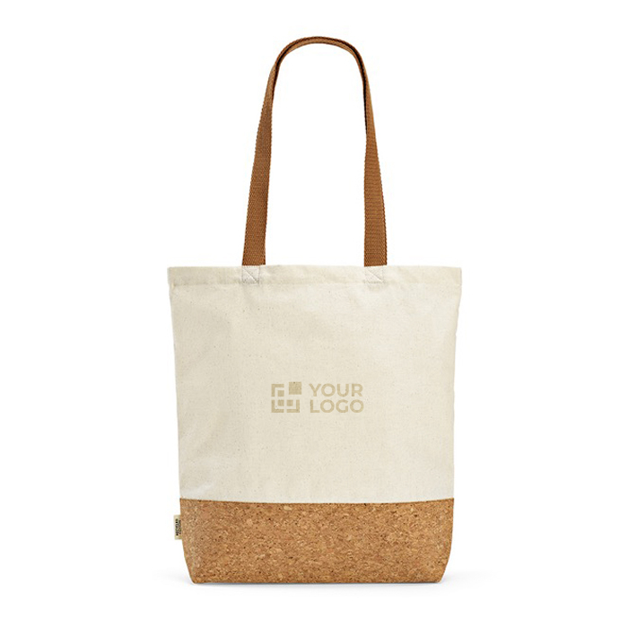Sac en coton recyclé, anses longues et base en liège 180g/m²