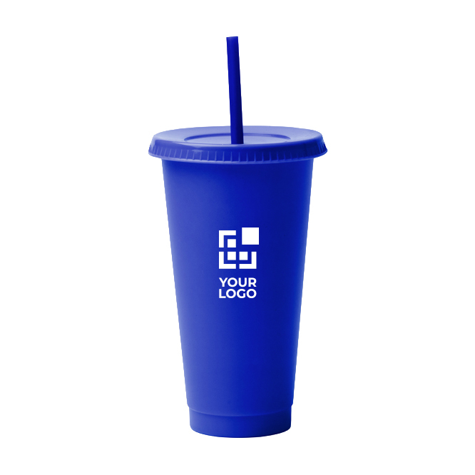 Gobelet réutilisable en plastique recyclé, couvercle et paille 710 ml
