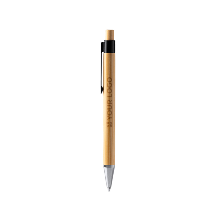 Stylo en bambou avec détails translucides et encre bleue