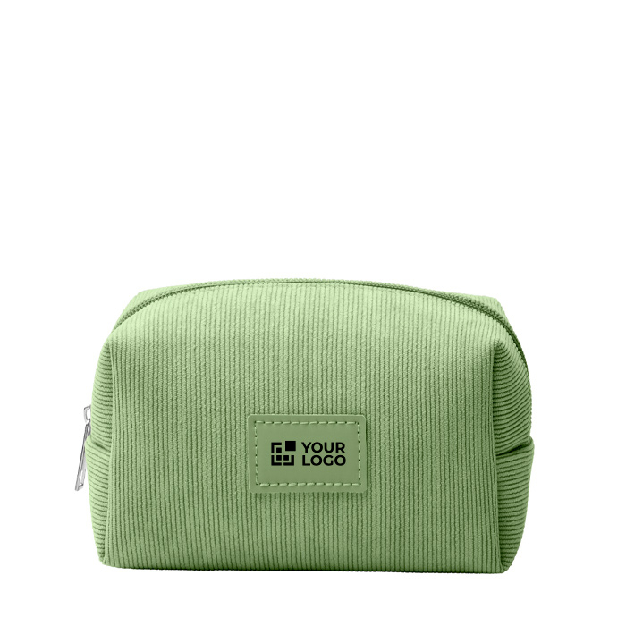 Trousse de toilette en velours côtelé avec patch en cuir synthétique et fermeture éclair