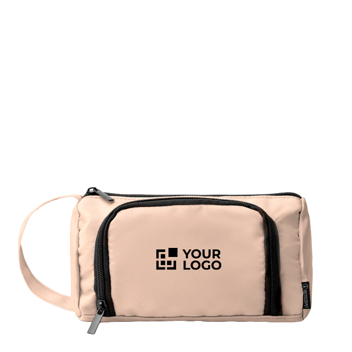 Trousse de toilette en polyester recyclé avec ouverture supérieure et poignée