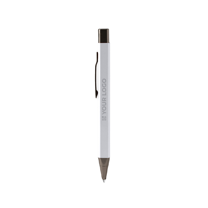 Stylo à poussoir en aluminium recyclé au toucher gomme et encre bleue