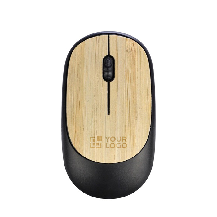 Souris d'ordinateur sans fil noire avec détails en bambou
