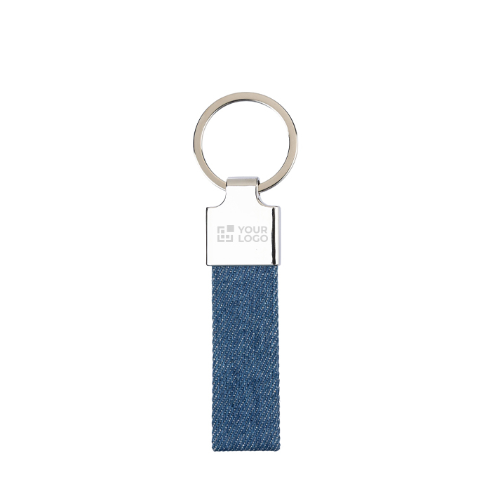 Porte-clés rectangulaire en zinc personnalisable avec tissu jean