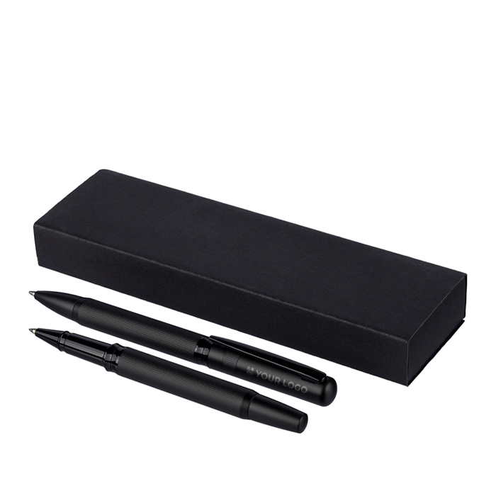 Set d’écriture avec stylo à bille et roller en métal, encre bleue