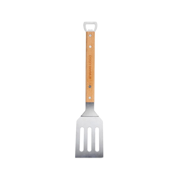 Spatule de barbecue avec décapsuleur et manche en bois