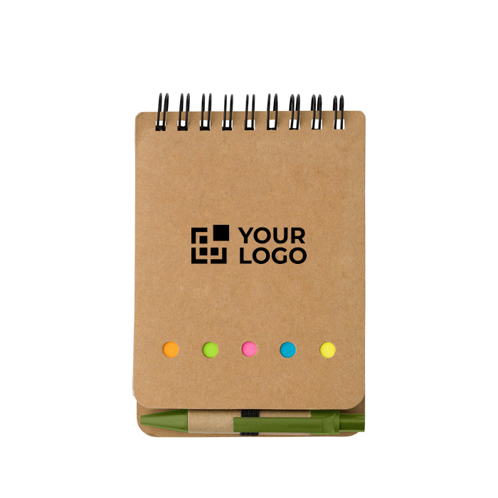 Bloc-notes en carton avec spirale, stylo et feuilles lignées