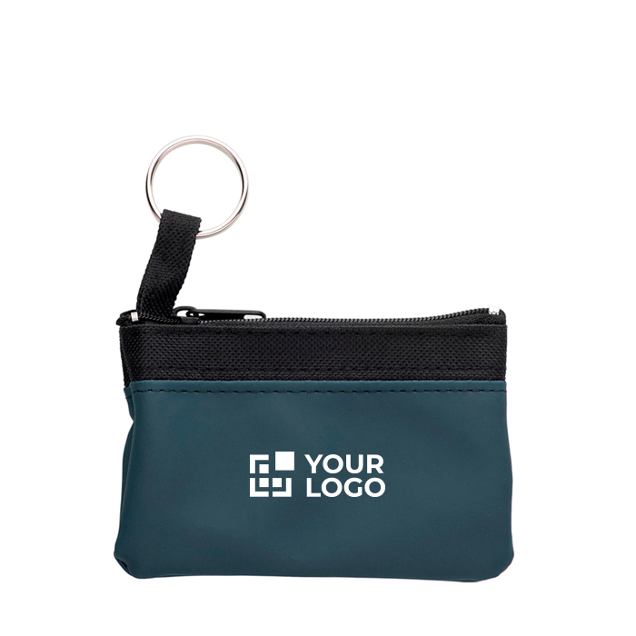 Porte-monnaie simple en nylon fermeture éclair noire et porte-clés