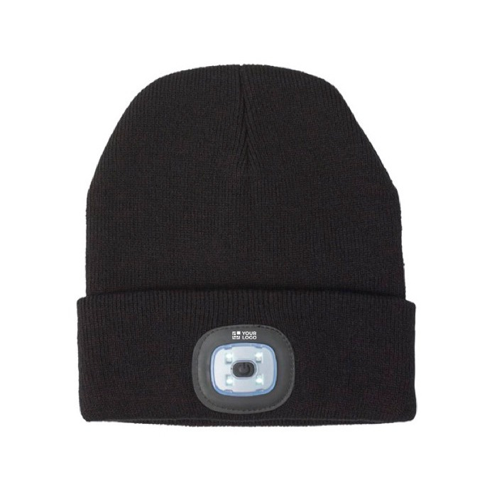 Bonnet avec lampe blanche COB couleur gris foncé avec zone d'impression