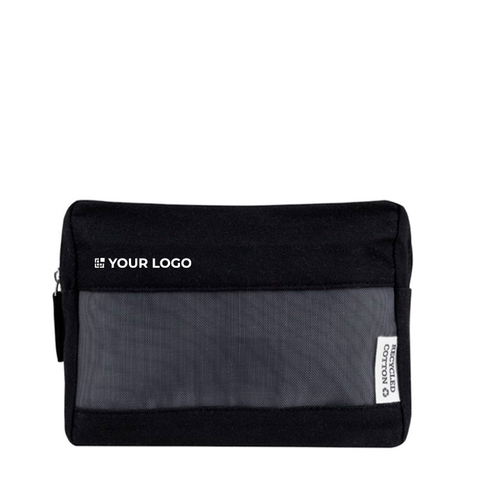 Trousse de toilette en toile recyclée avec grille sur le devant