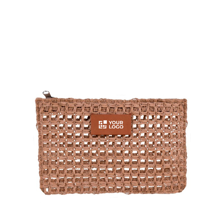 Trousse en papier de jute avec étiquette en cuir