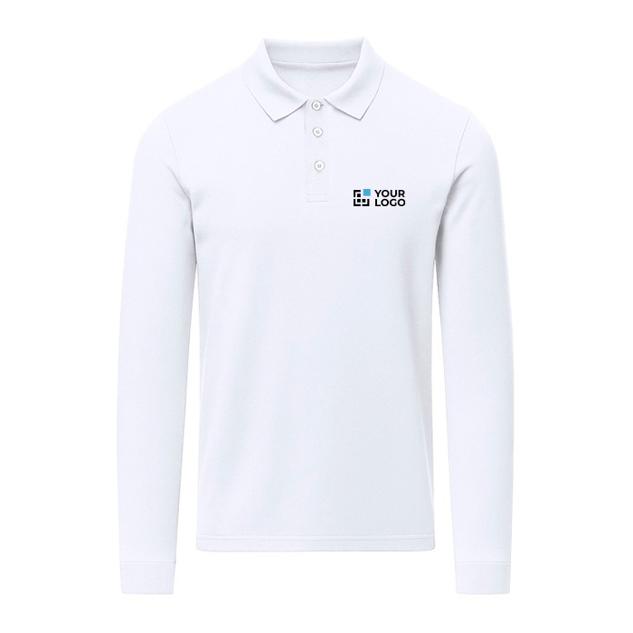 Polo unisexe blanc à manches longues en coton MKT Charlot 220 g/m²