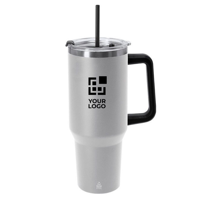 Grand mug en acier inox recyclé avec paille et ouverture 1,2 L