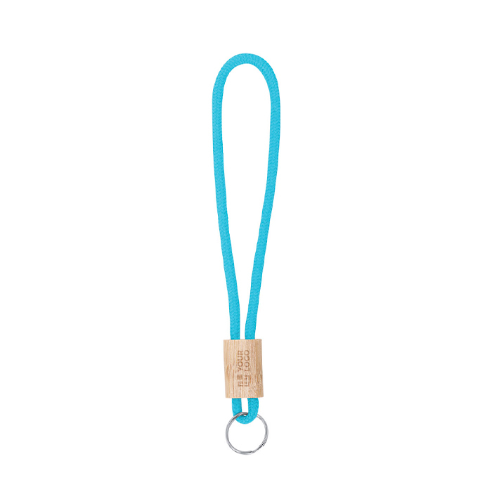 Porte-clés en cordon polyester coloré avec réglage en bambou