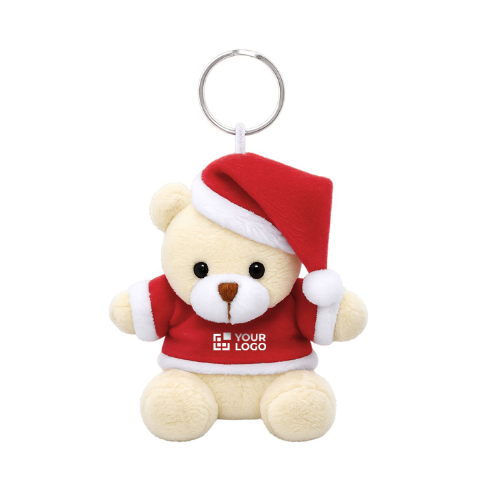 Porte-clés ours en peluche avec costume et bonnet de Noël
