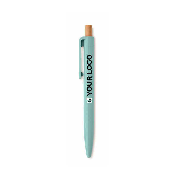 Stylo monochrome avec bouton en bambou et encre bleue