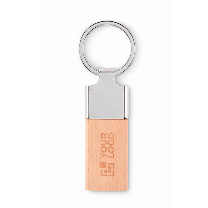 Porte-clés rectangulaire en bois de caoutchouc et zinc