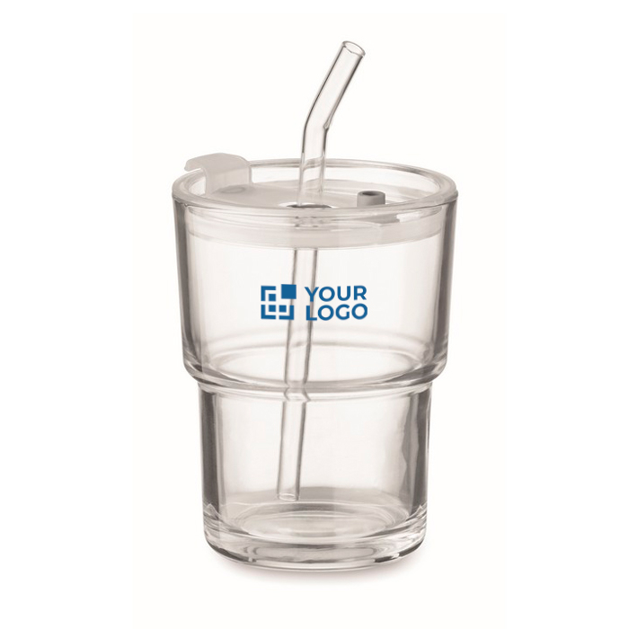 Verre avec couvercle anti-goutte et paille en verre 300ml
