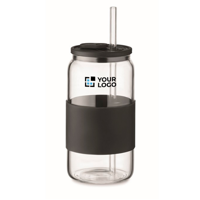 Verre en borosilicate avec paille assortie et bande en silicone 550ml