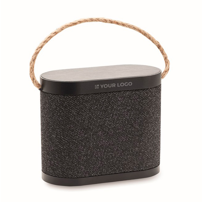 Enceinte sans fil noire avec anse de transport en jute 15 W