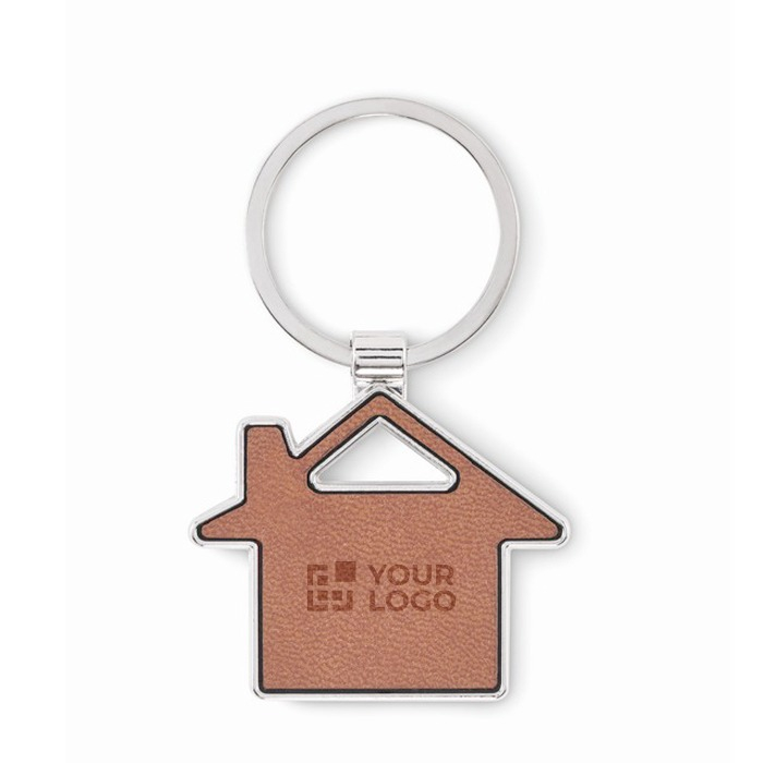 Porte-clés métallique forme de maison incrustation cuir synthétique