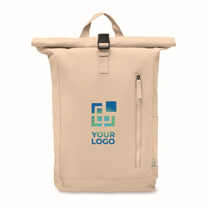 Sac à dos à roll-top en coton recyclé avec fermeture éclair frontale