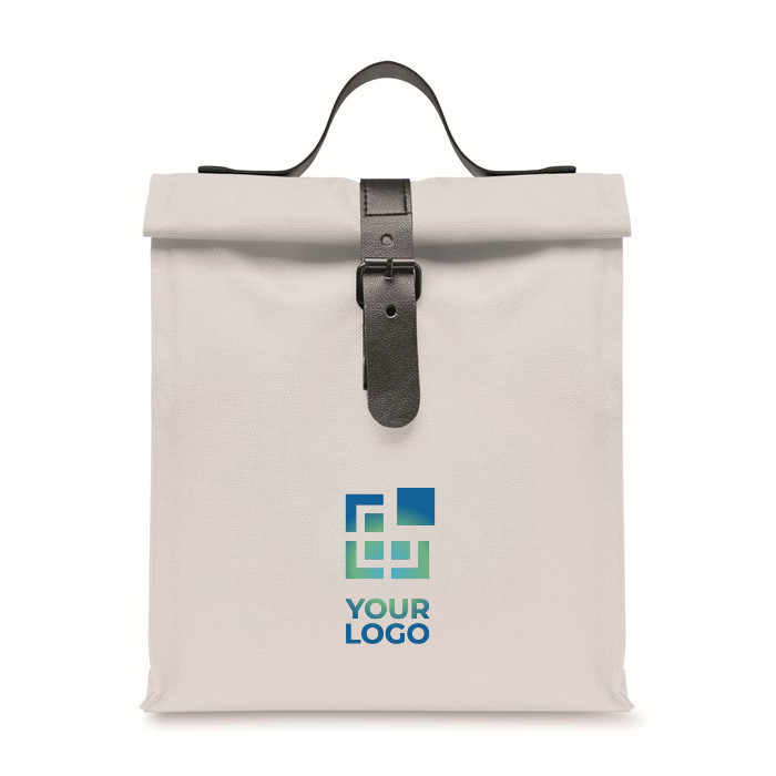 Sac isotherme roll-top en polyester avec anse et fermeture en cuir
