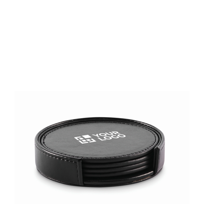 Set de 4 sous-verres avec support assorti en similicuir