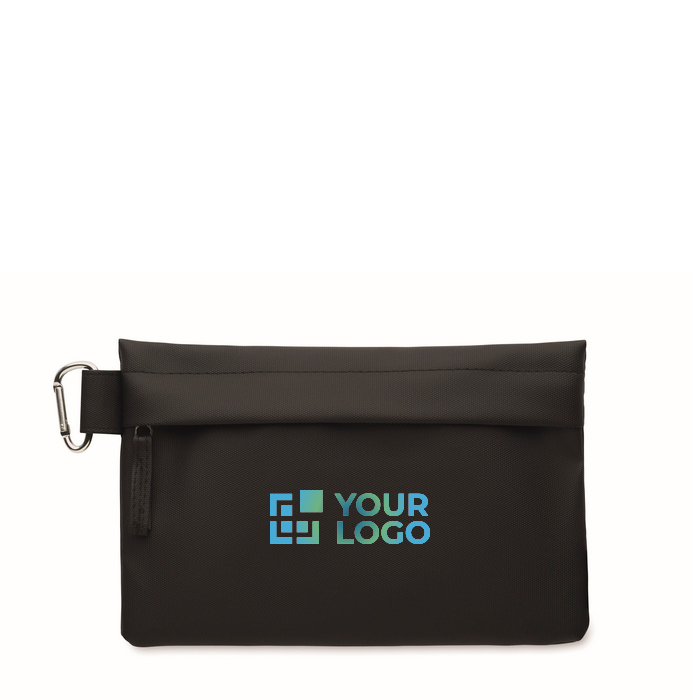 Pochette en polyester et PU avec mousqueton sur le côté
