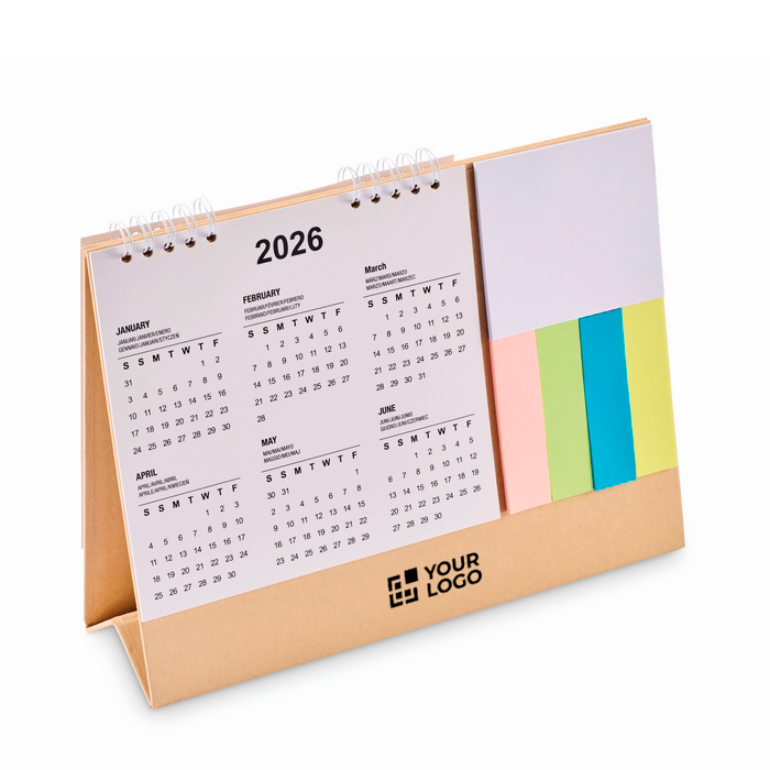Calendrier de bureau avec notes adhésives et bloc-notes