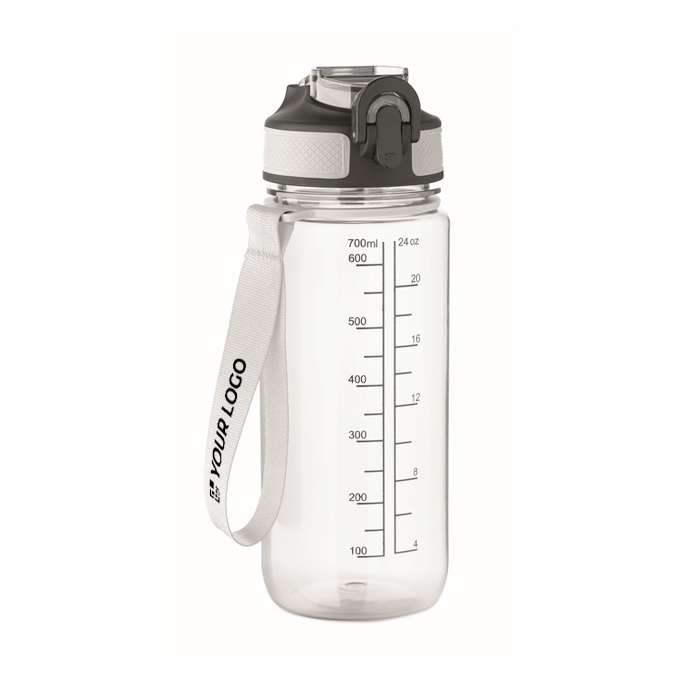 Bouteille en RPET anti-goutte avec paille et couvercle rabattable 700 ml