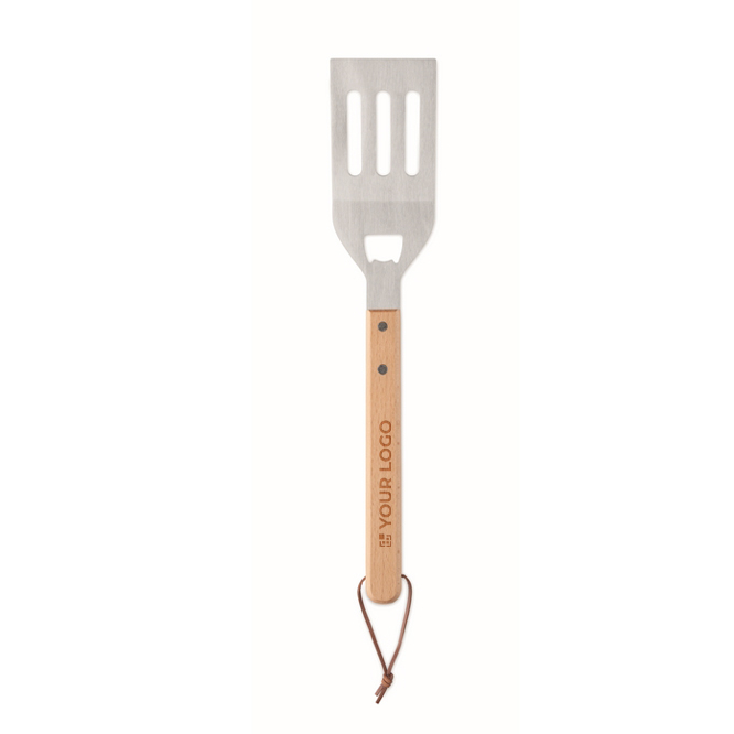 Spatule barbecue en acier inoxydable avec manche en hêtre