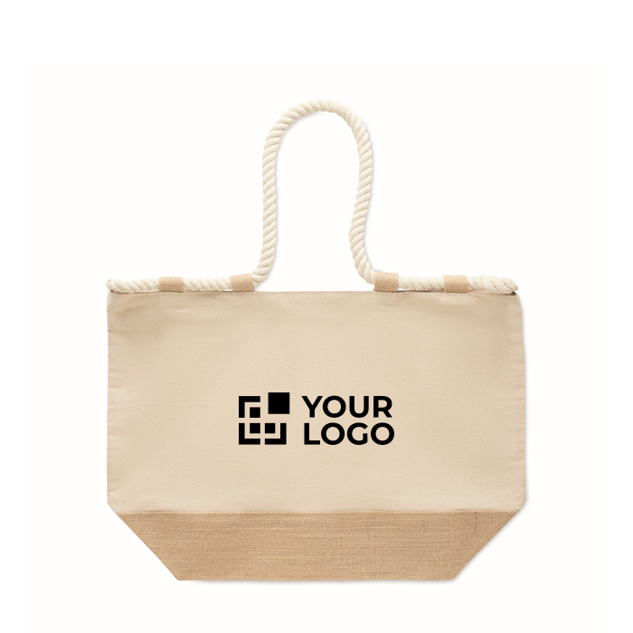 Sac de plage en coton avec jute et fermeture éclair 280 g/m²
