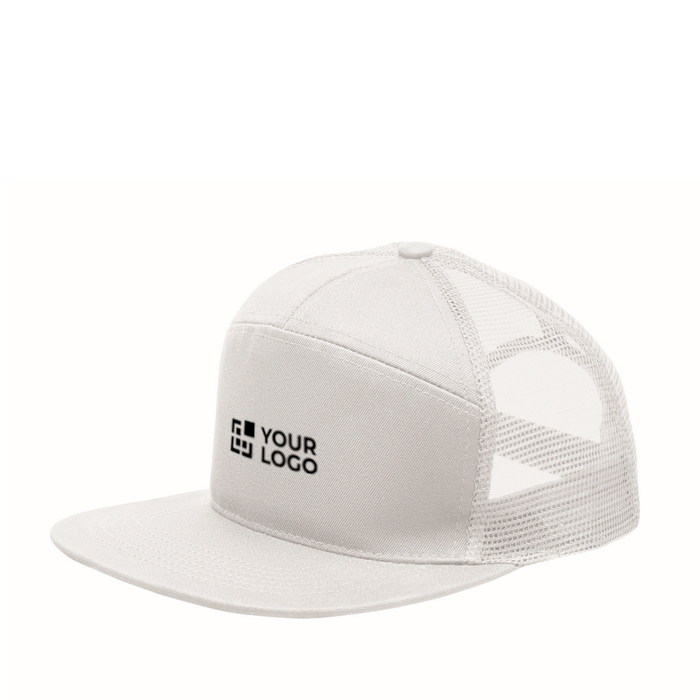 Casquette en coton à 7 panneaux avec visière plate et maille