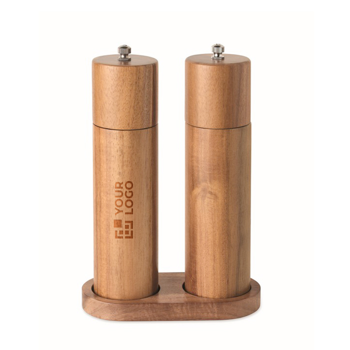 Set de moulins à sel et à poivre en bois d’acacia avec base