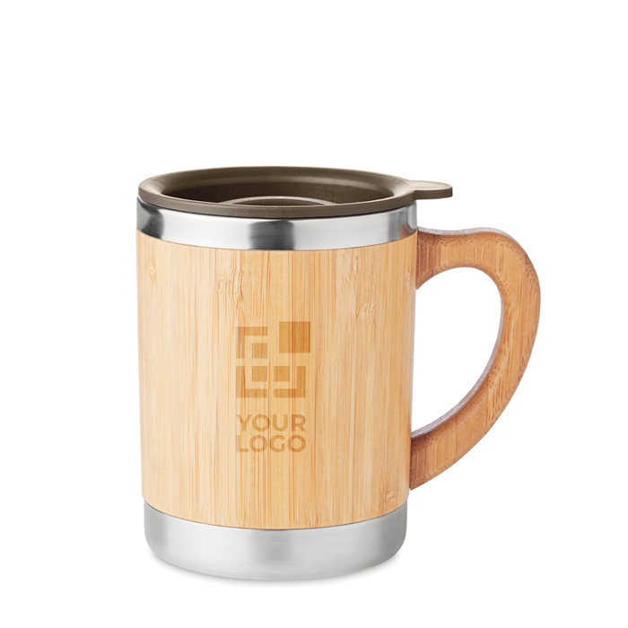 Tasse élégante en acier avec coque en bambou et anse de 300 ml