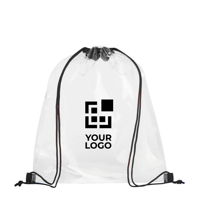 Sac à dos cordon personnalisé transparent couleur bleu roi deuxième vue frontale