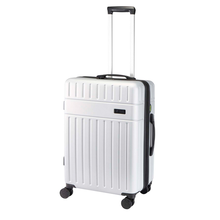 Valise trolley extensible en plastique recyclé résistant aux chocs